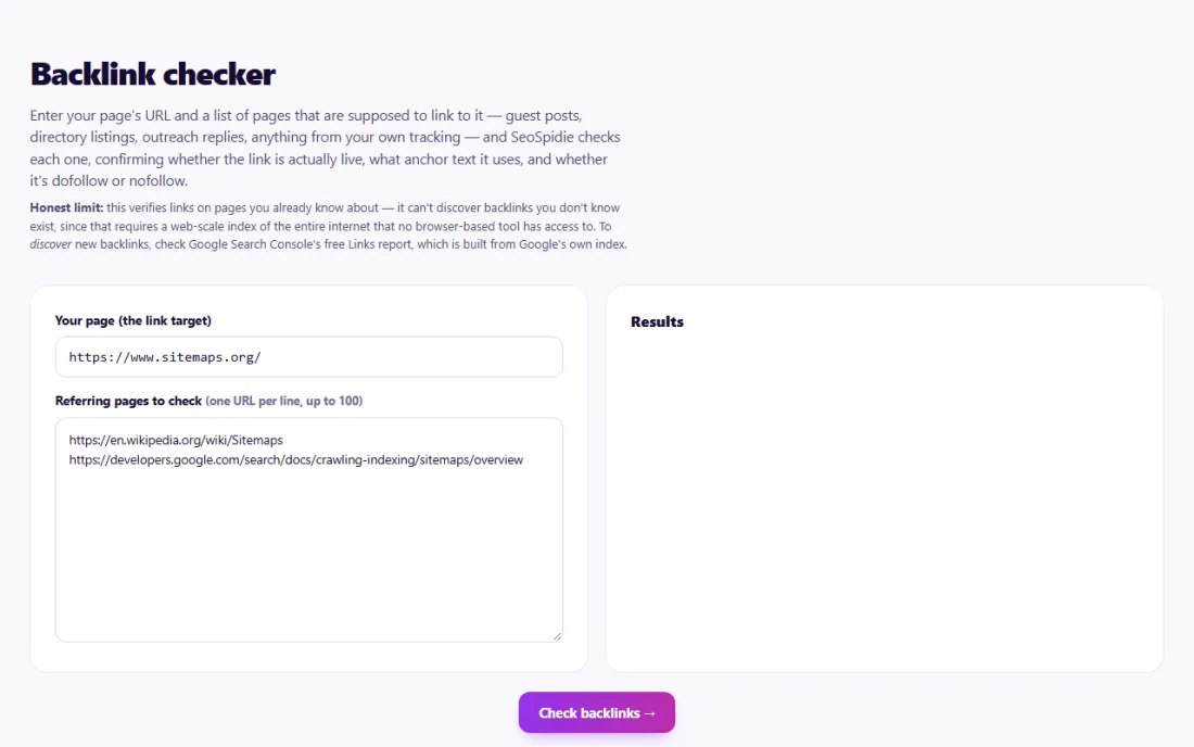 Step 1: Enter the page you want links to, and the pages that should link to it.