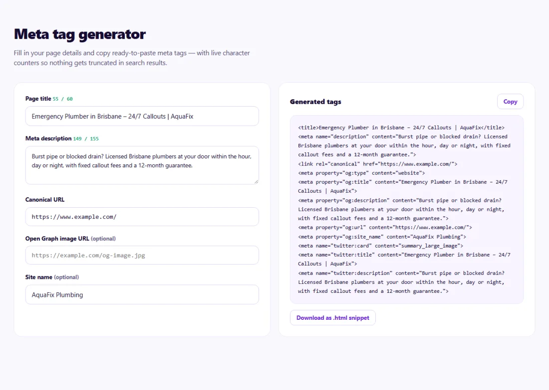 Step 1: Enter your title, description and URL — the counters warn you before text gets cut off.
