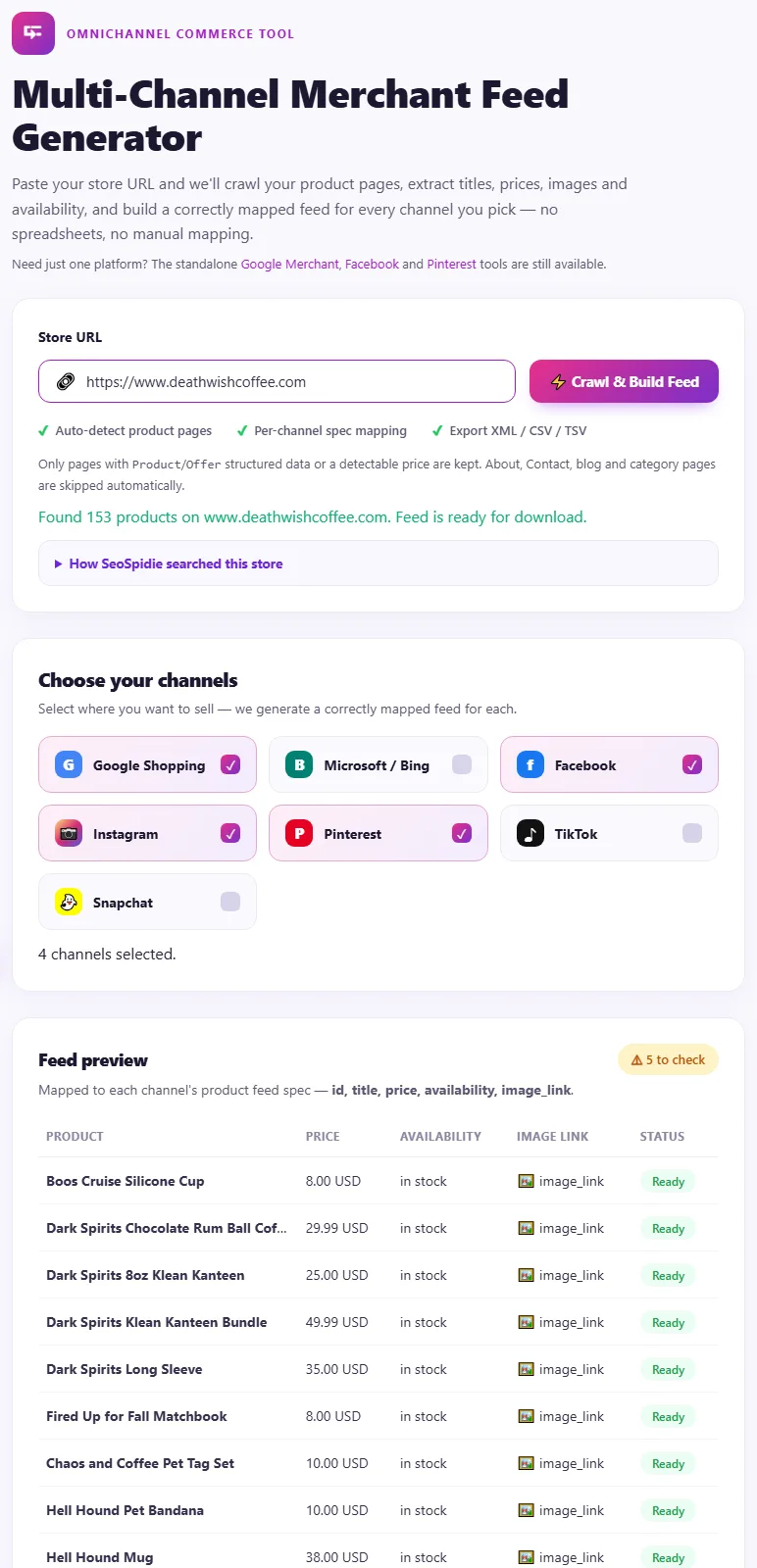 Step 2: Products are collected once and mapped to a feed for each channel you sell on.